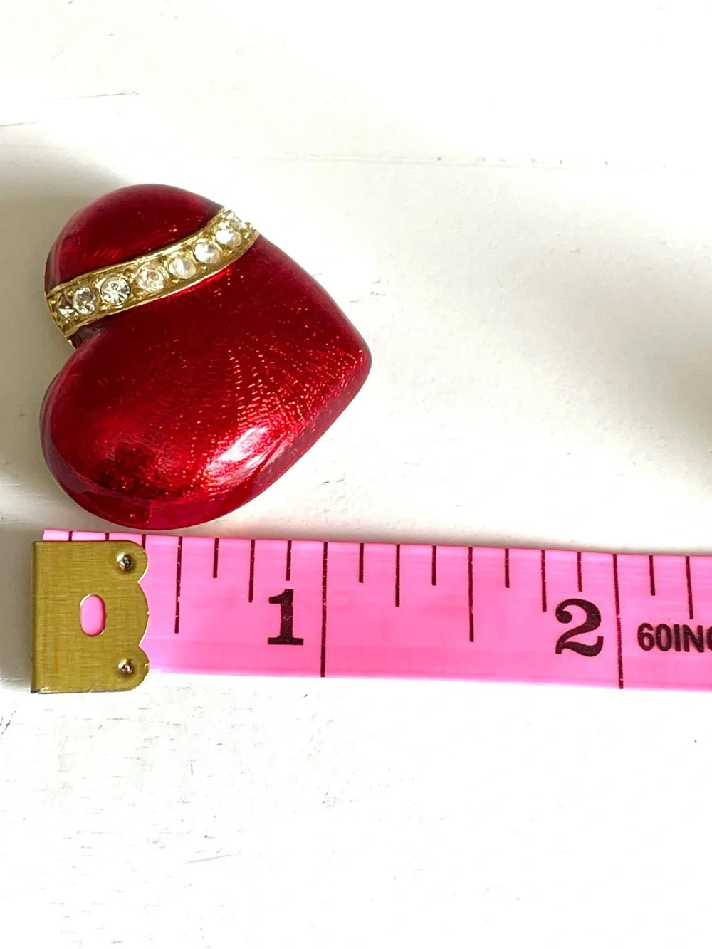 Vintage 1980s Red Enamel Puffy Heart Rhinestone Brooch Pin Domed Romantic Glam